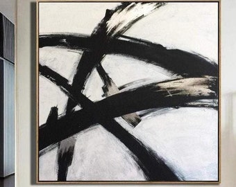 Abstrakte Malerei im Franz-Kline-Stil in Schwarz-Weiß-Gemälde auf Leinwand, moderne minimalistische Malerei, zeitgenössische Kunst für die Inneneinrichtung