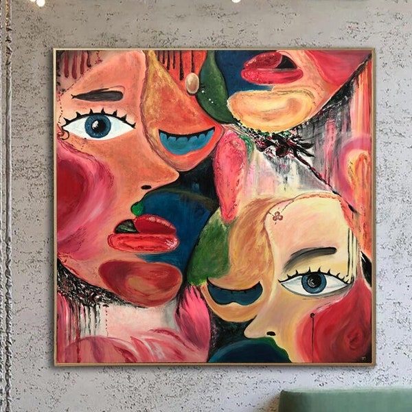 Faces Abstract Painting Large Abstract Acrylic Painting On Canvas Extra Large Fine Art Abstract Large Modern Art Modern Artwork Painting