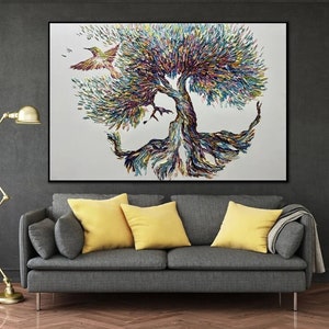 Abstract Tree Painting: Colorful Impasto Nature Art, 24&quot;x36&quot;