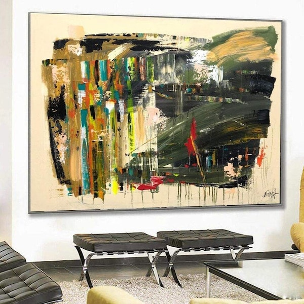 Large Canvas Wall Art Abstract Extra Colorful Original Oversized Painting Modern Abstract Painting Home Decor Wall Art Framed Abstract