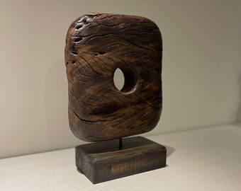 Escultura de madera abstracta de 19,6x9,4 pulgadas, estatua tallada a mano, estatua de madera tallada, escultura, estatuilla, adorno de mesa de escritorio para habitación AMULETO