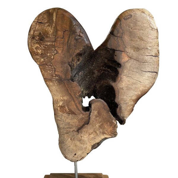 19.6x11" Abstract Wood Sculpture Art Hand Carved On Wood Statue Carving Figurine Table Desktop Art for Living Room Decor RHYTHM OF HEART