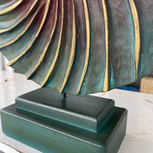 20x16 Creative Round Wood Sculpture Hand Carved Modern Sculpture Ribbed Desktop Art Original Table Figurine OCEAN VORTEX image 2