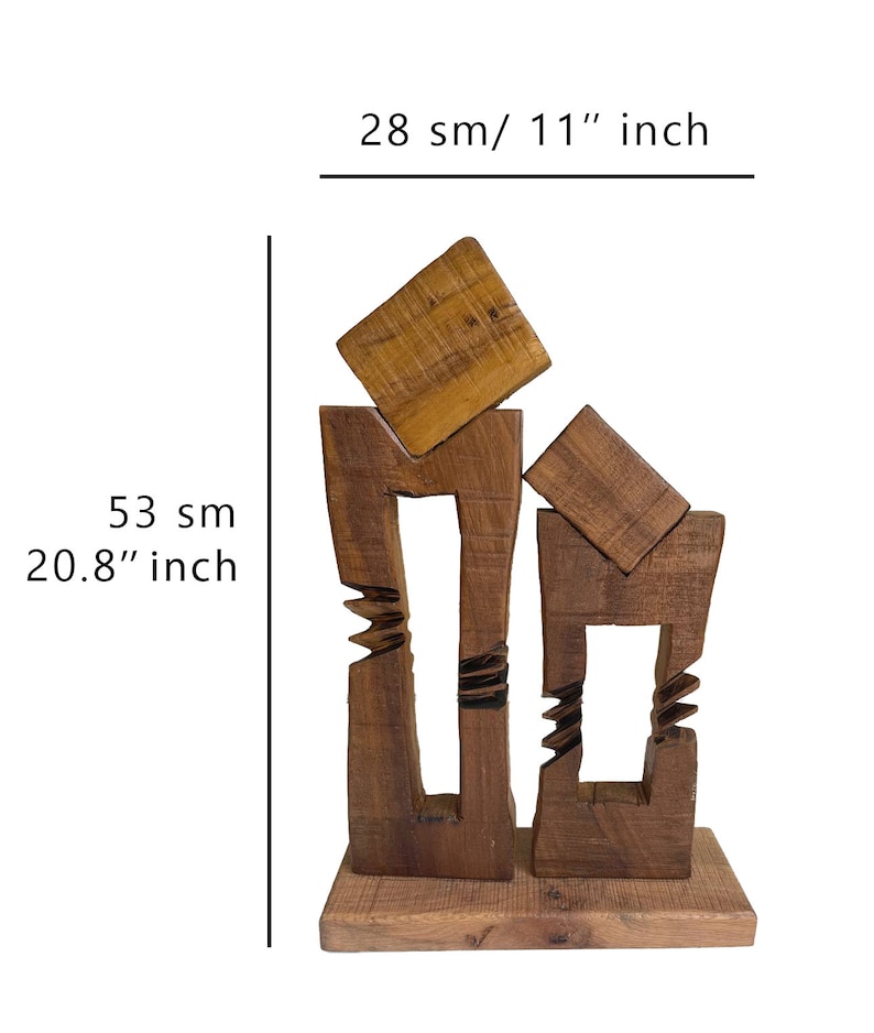 20.8x11 Abstract Wood Sculpture Art Wood Statue Hand Carved Art Modern Abstract Table Desktop Art Original Decor for Room TWO TOWERS image 5