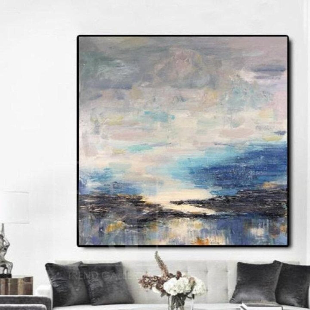 Large Original Abstract Blue Paintings on Canvas Abstract Nature Oil
