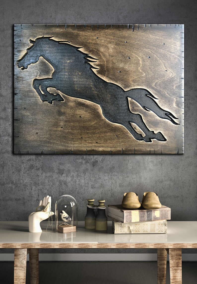 Horse Art Wall Hanging Decor Wood Art Office Decor Solid Wood Etsy