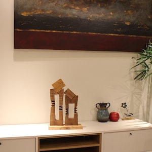 20.8x11 Escultura de madera abstracta arte estatua de madera arte tallado a mano mesa abstracta moderna arte de escritorio decoración original para la habitación DOS TORRES imagen 3