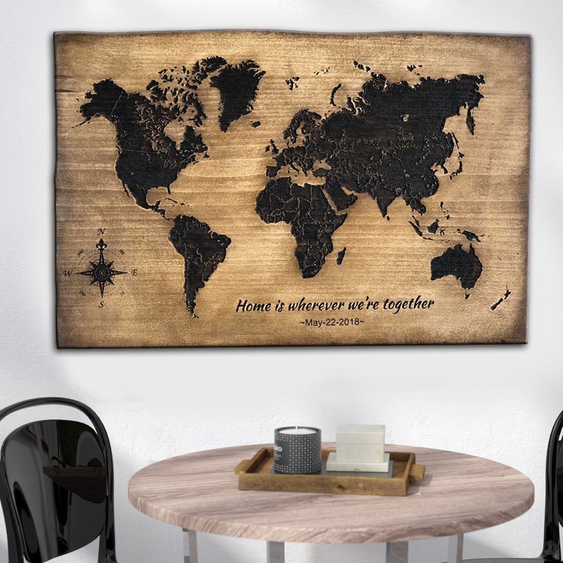 Wooden Map Wall Art Wood Wall Art Wood Wall Art World Map Wood Etsy