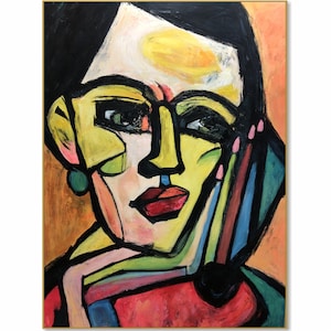 Colorful Cubist Woman Portrait – Modern Abstract Wall Art