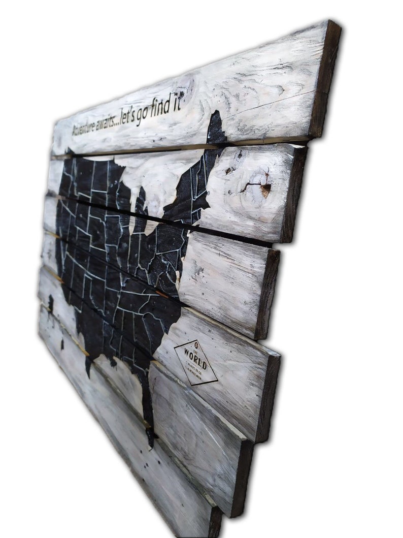 Wooden USA Map Wall Art Black and White US Map Print on Wood Etsy