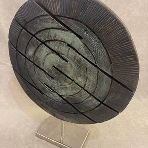 19.2x15.7 Original Round Wood Sculpture Creative Dark Wood Desktop Art Abstract Wood Table Figurine MAZE DISC image 4