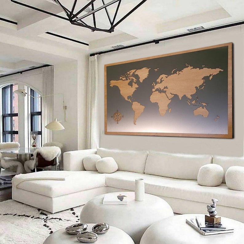 Matte Metal World Map Large Metal World Map Stainless Steel Etsy