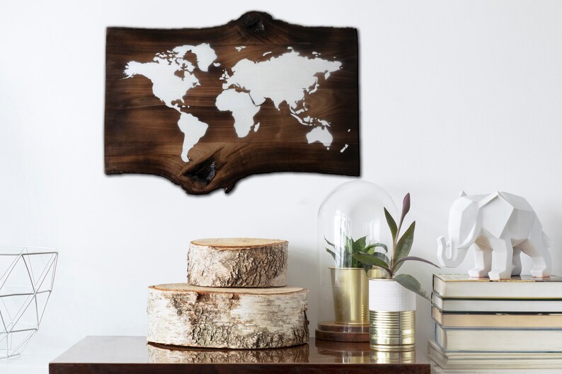 Wooden Map Of The World Office Decor Custom Sign Wall Hanging Etsy