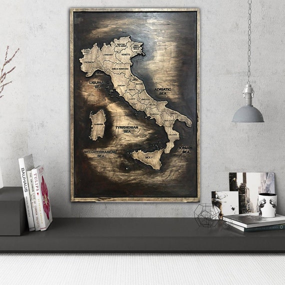 Italy Map Wood Wall Art Wooden Map Wall Decor Personalized Etsy