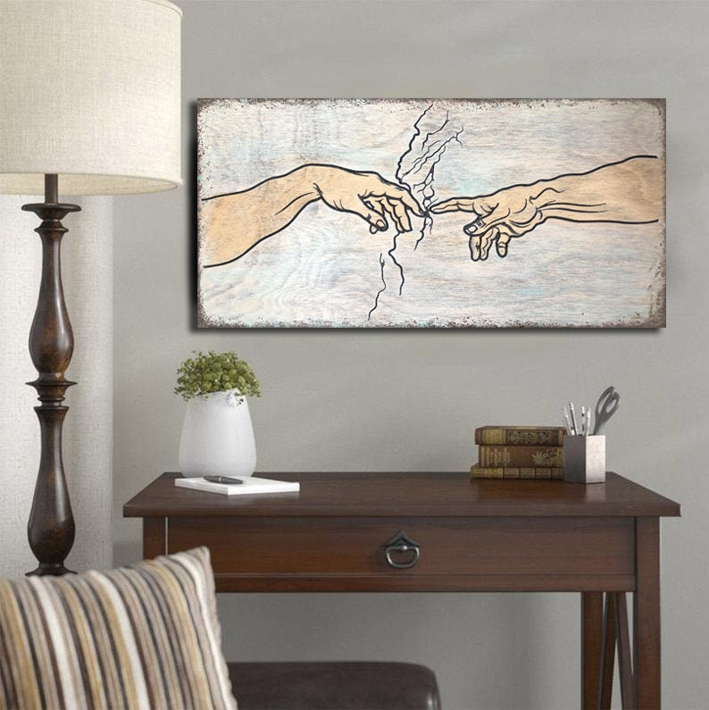 The Creation of Adam Touch Of God Wood Wall Art Living Room | Etsy