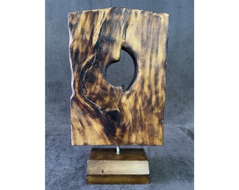 19.2x11" Original Square Figure Wood Sculpture Creative Table Statue Abstract Art Wood Decor for Desktop SECRET