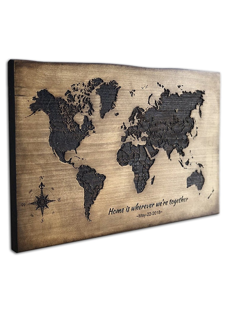 Wooden World Map Wall Art Engraved on Wood Burning Art Wall Etsy