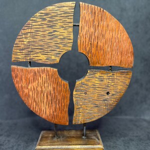 18.5x14 Original Wood Disc Sculpture Creative Partitioned Disk Abstract Symbol Wood Desktop Art GOLDEN DISK image 2