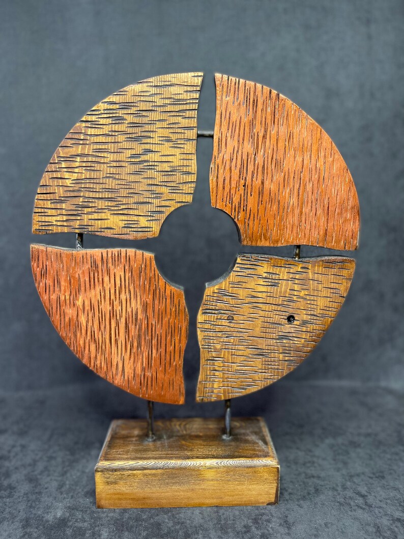 18.5x14 Original Wood Disc Sculpture Creative Partitioned Disk Abstract Symbol Wood Desktop Art GOLDEN DISK image 2