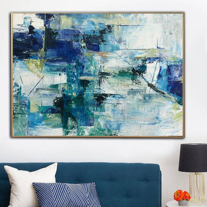 Original Abstract Blue Paintings On Canvas Acrylic Expressionist Art Modern Textured Wall Art Handmade Painting for Living Room Wall Decor image 2