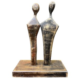 Hand-Carved Wooden Couple Sculpture Abstract Love Figurine Rustic Wood Art for Home Decor Anniversary or Wedding Gift 12&quot;x16.6&quot;