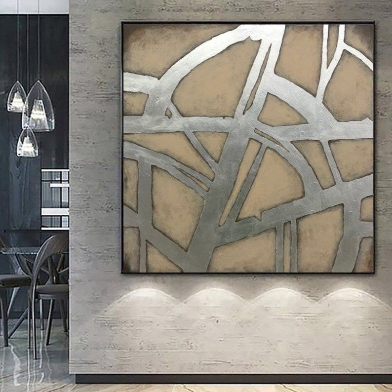 Original Canvas Silver Painting Silver Wall Art Painting Contemporary Art Abstract Textured Painting Silver Wall Artwork zdjęcie 2