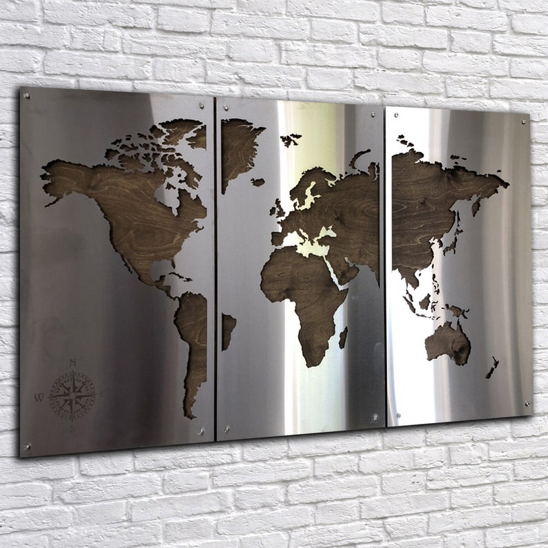Metal World Map Stainless Steel Map of the World Solid Wall Etsy