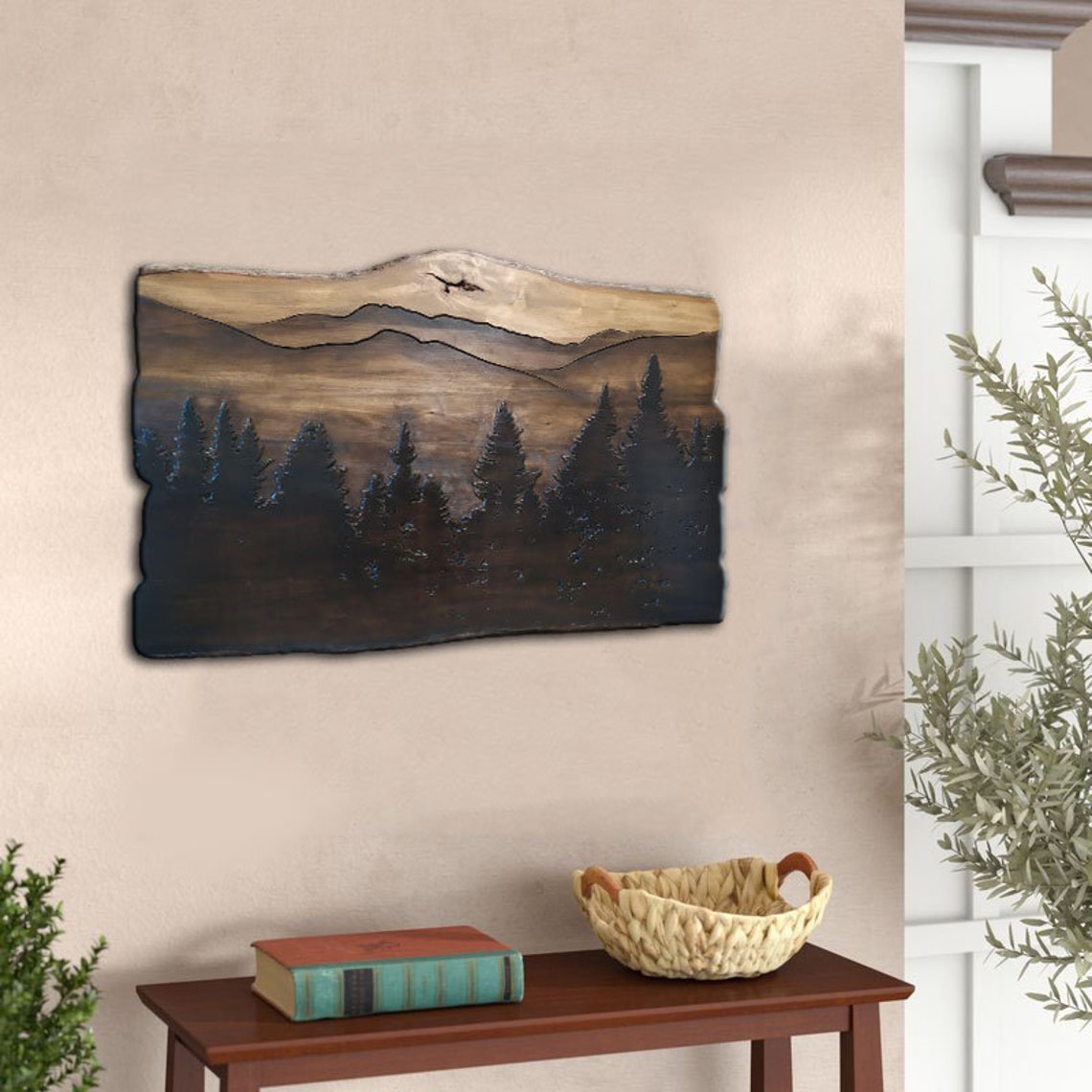 Forest Landscape Engraved Wood Wall Art Forest Scorched on - Etsy