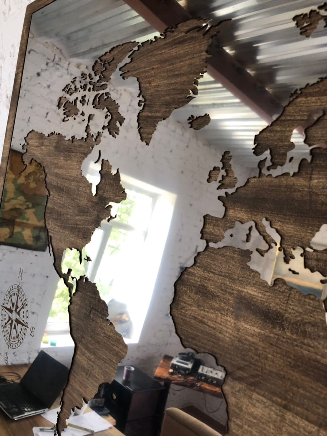 Metal World Map Wall Art Glossy Stainless Steel Map Of The  Etsy