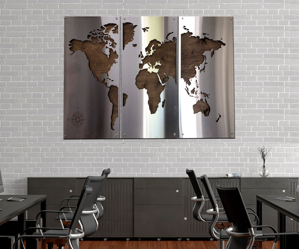 Metal World Map Stainless Steel Map of the World Solid Wall Etsy