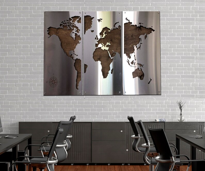 Metal World Map Stainless Steel Map of the World Solid Wall Etsy