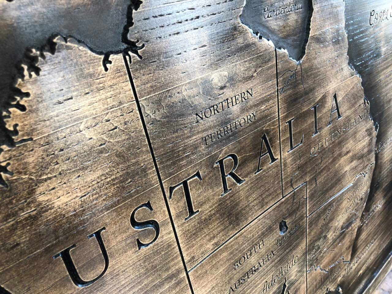 Carved Wood Map Australia Map Decor Large Wooden Art Laser Etsy