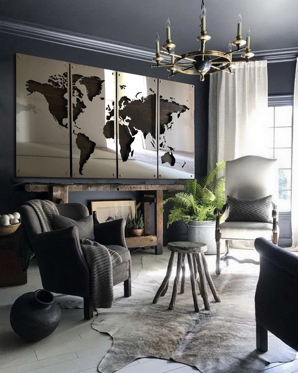 Steel World Map Metal Wall Decor Map Wall Art Map Gifts Steel Etsy