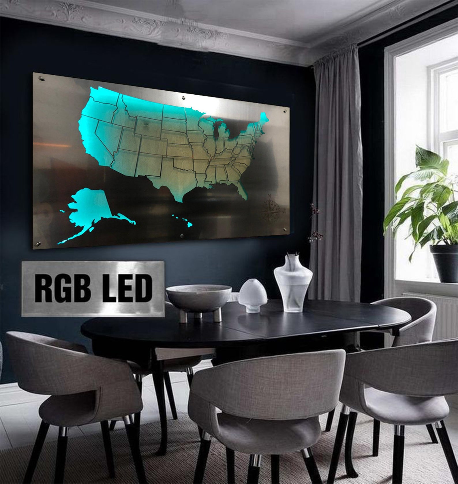 USA Map RGB Led Backlight Solid Metal Art Wall Hanging United Etsy
