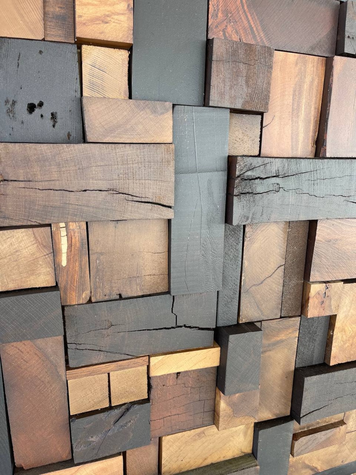 3D Wood Mosaic Wall Art – Geometric Rustic Panel, Handmade Wooden ...