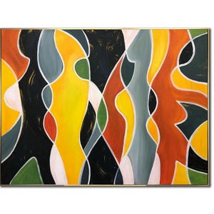 Large Human Silhouettes Painting  Extremely Unique Geometric Art Contemporary Oil Painting Original Modern Vibrant Wall Decor for Home