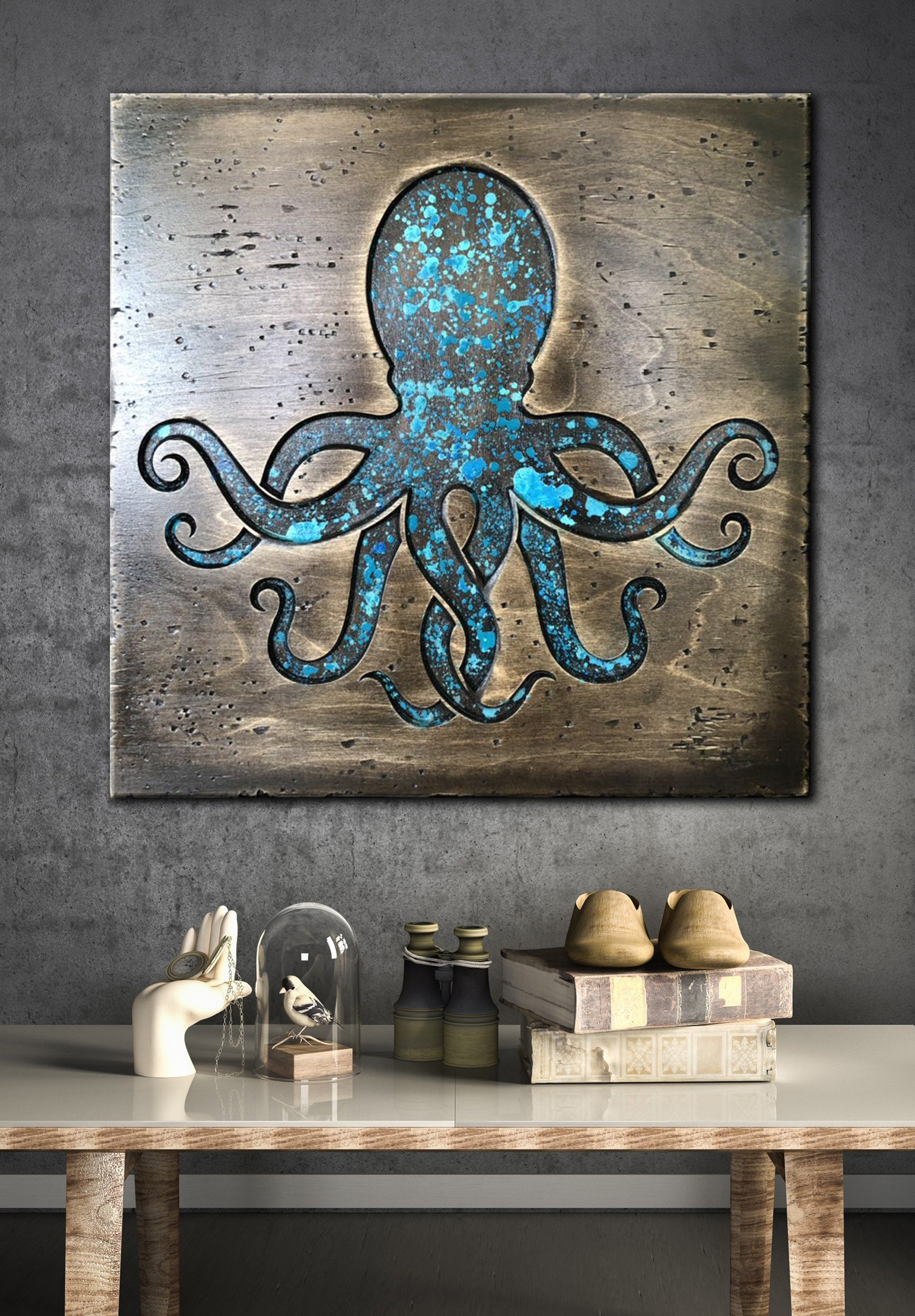 Octopus Wall Hanging Wooden Panel Art Office Decor Solid Wall Etsy