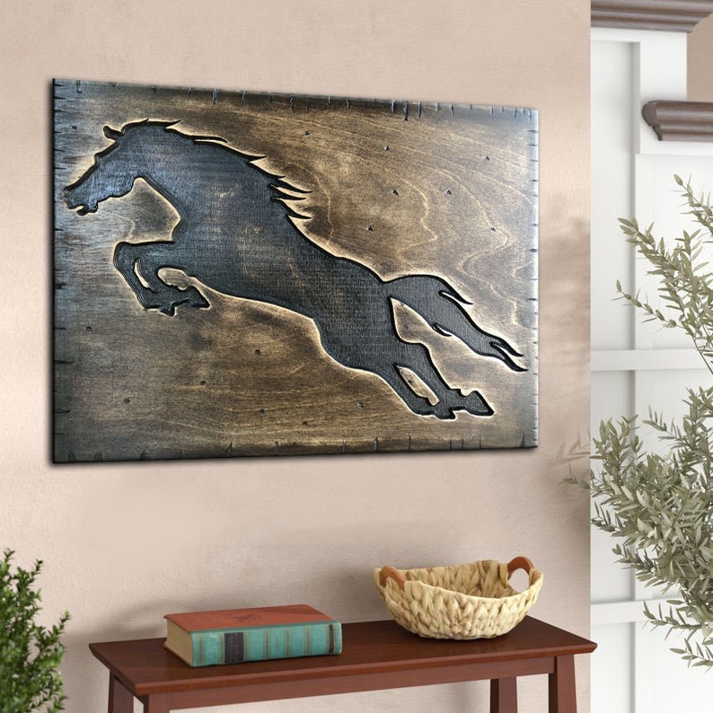 Horse Art Wall Hanging Decor Wood Art Office Decor Solid Wood Etsy