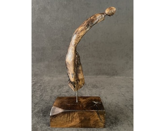 14.5x6.7" Driftwood Art Figura de mesa de madera original Arte de madera creativo para el hogar Decoración de escritorio original HERMIT