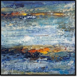 Abstract Colorful Paintings On Canvas In Blue Colors Modern Expressionist Artwork Modern Hand Painted Artwork for Living Room Wall Decor