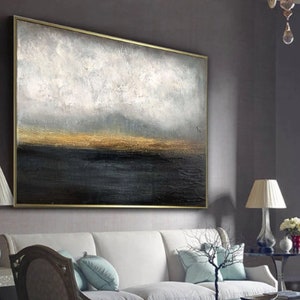 Large Abstract Painting Gold Horizon Painting Abstract Sunset Painting Modern Painting Thick Paint Unique Abstract Painting Original Art image 3