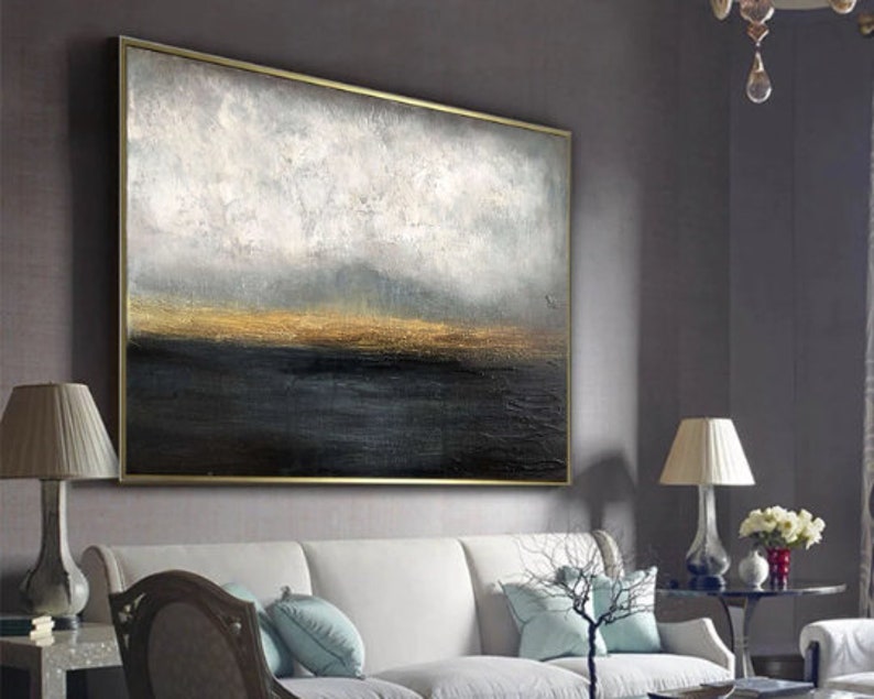 Large Abstract Painting Gold Horizon Painting Abstract Sunset Painting Modern Painting Thick Paint Unique Abstract Painting Original Art imagem 3