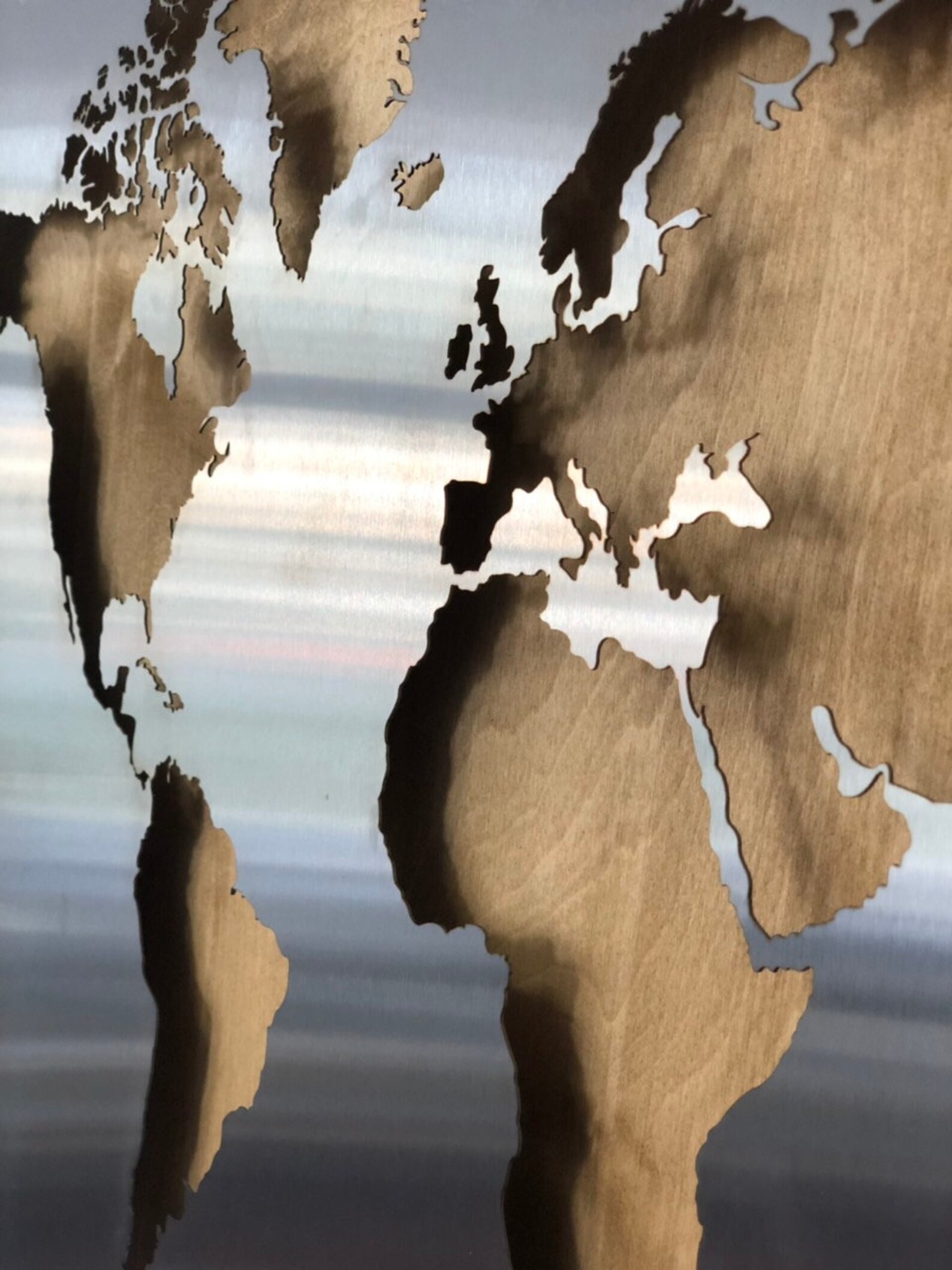 Metal Matte World Map Large Stainless Steel World Map Unique Etsy