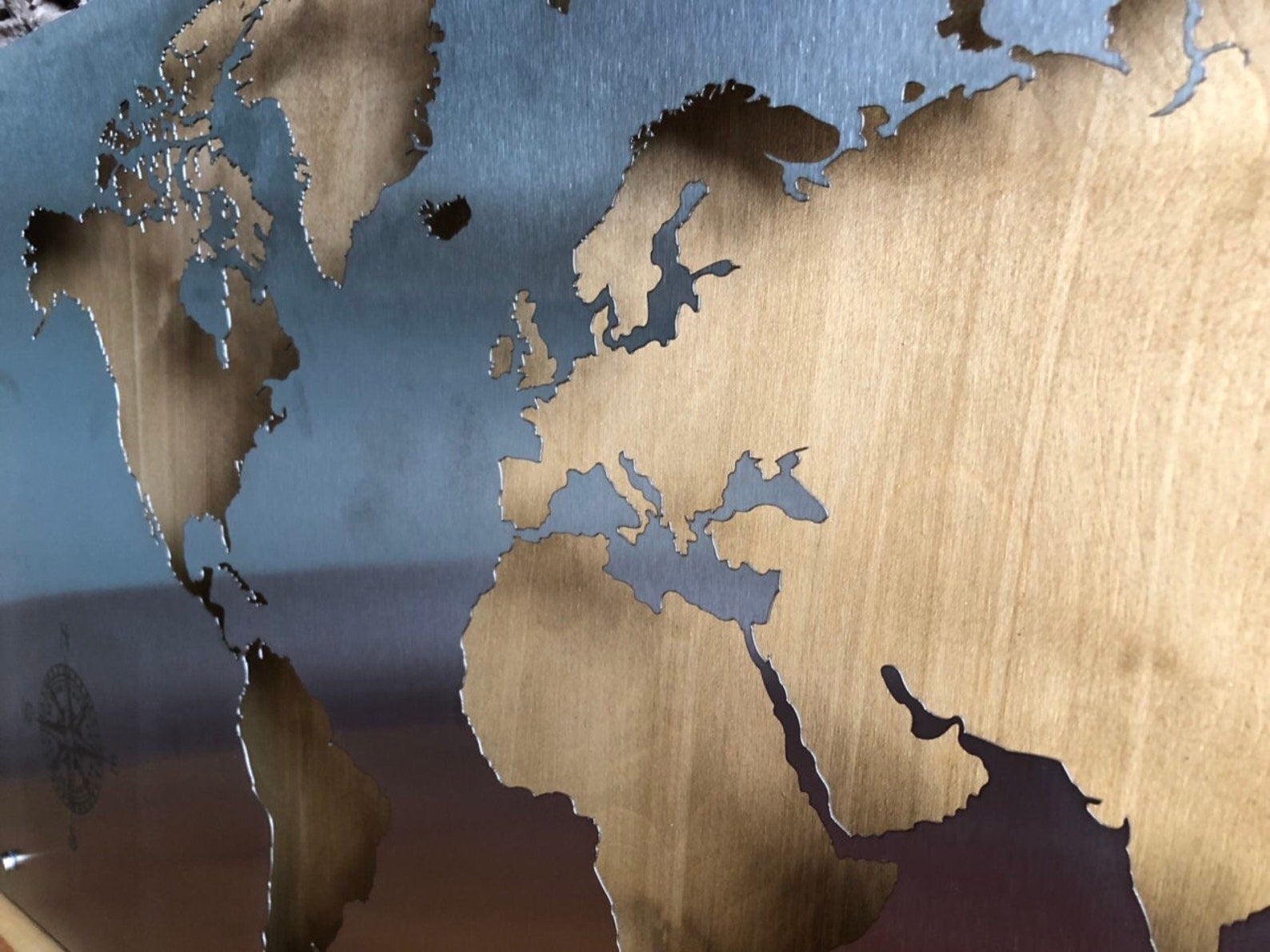 Multi Panel Metal World Map Stainless Steel World Map Office Etsy