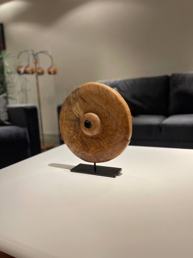 18.5x12.2 Abstract Wood Sculpture Wall Art Modern Round Wood Statue Hand Carved Art Table Desktop Wall Art for Indie Room NATURE OF THINGS image 1