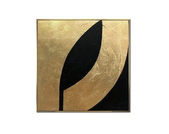 Gold & Black Minimalist Abstract Wall Art on Canvas