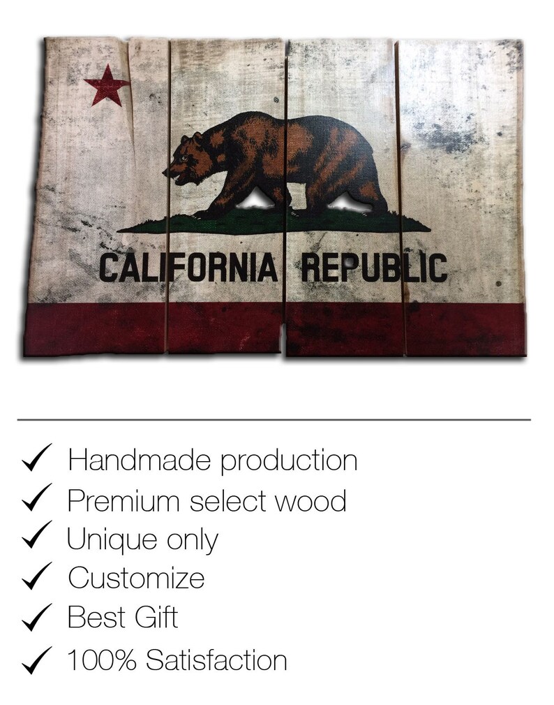 California Republic Wooden Decor Sign Print On Wood California Etsy