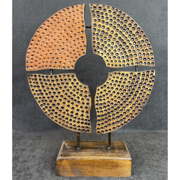 18.5x14" Original Wood Disc Sculpture Creative Partitioned Disk Abstract Symbol Wood Desktop Art GOLDEN DISK