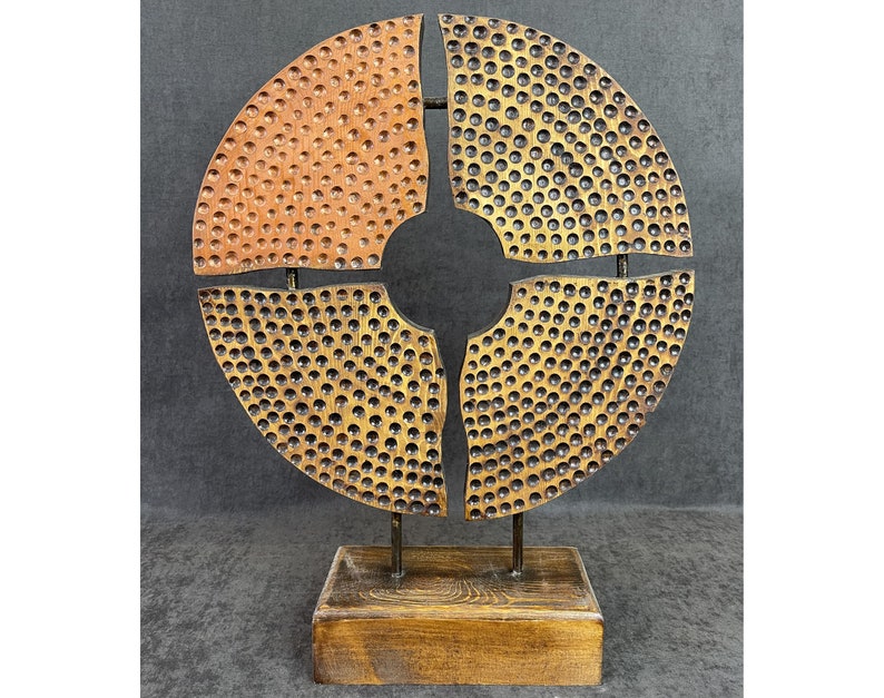 18.5x14 Original Wood Disc Sculpture Creative Partitioned Disk Abstract Symbol Wood Desktop Art GOLDEN DISK image 1