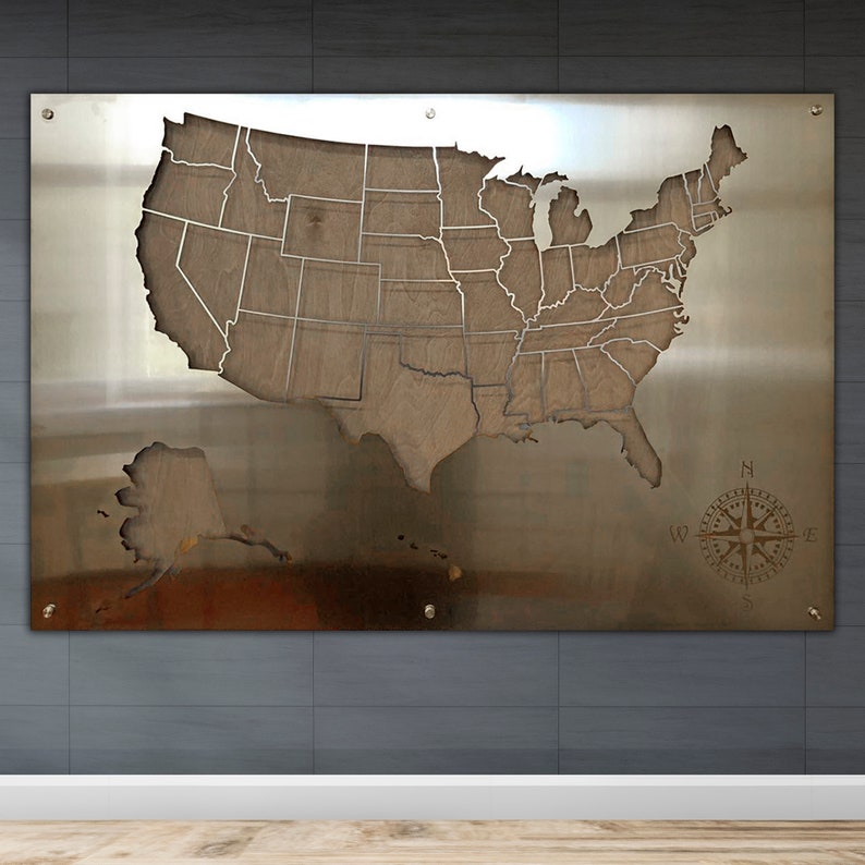 Metal USA Map Stainless Steel Map - Il 794xN.2978503146 M4al